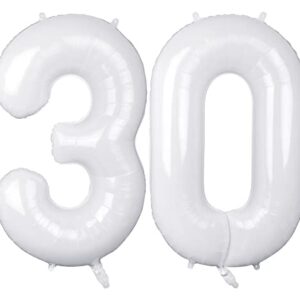 40 Inch White 30 Number Balloons, Jumbo Foil Balloons for 30th Birthday Party Decorations Supplies / 30th Anniversary Event