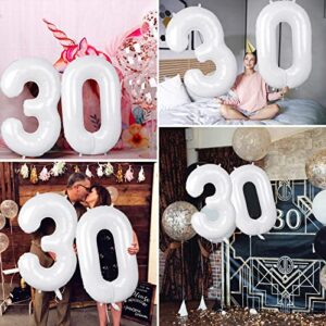 40 Inch White 30 Number Balloons, Jumbo Foil Balloons for 30th Birthday Party Decorations Supplies / 30th Anniversary Event
