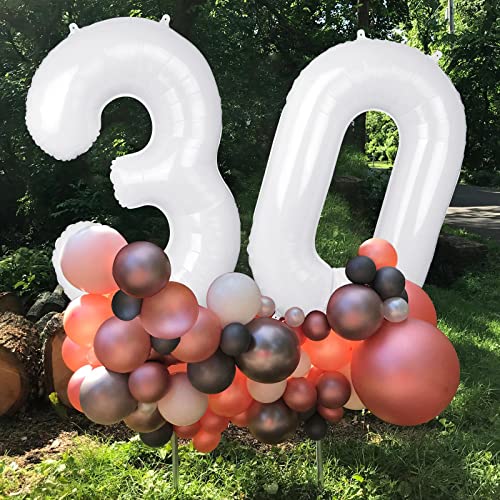 40 Inch White 30 Number Balloons, Jumbo Foil Balloons for 30th Birthday Party Decorations Supplies / 30th Anniversary Event