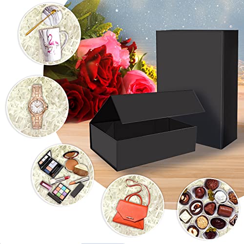 DaiUni Black Gift Box 10.5"X7.1"X3.15" with Ribbon and Magnetic Closure Lid for Presents