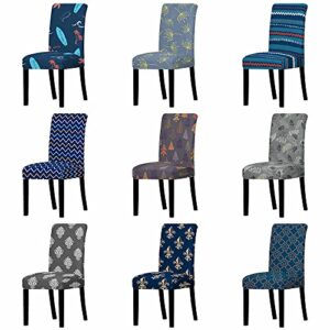 Printed Chair Cover Elastic Dining Chair Cover Elastic Office Chair Cover Dirt Resistant Removable Protective Cover AK12 6PCS