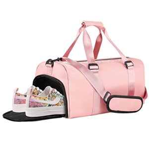 yssoa gym bag for women and men, waterproof duffel bag shoes compartment, lightweight carry, pink, 19 inch