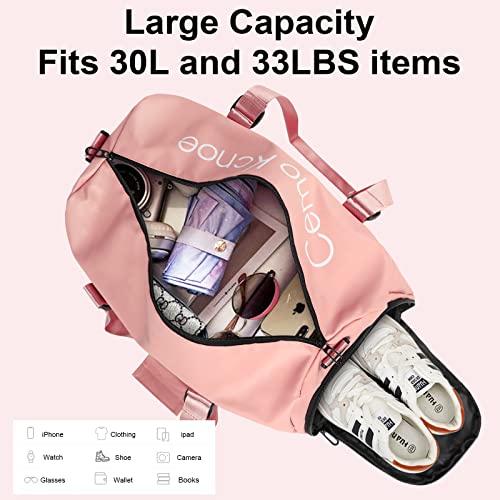 YSSOA Gym Bag for Women and Men, Waterproof Duffel Bag Shoes Compartment, Lightweight Carry, Pink, 19 Inch