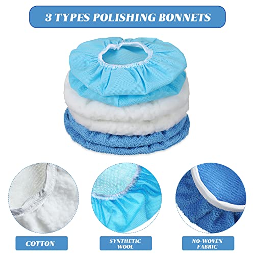 40 Pieces Buffer Pads Cover Car Polisher Bonnet Orbital Buffer Bonnets Microfiber Bonnet Waxers Bonnet Set Including 24 Microfiber 8 Plush 8 Non Woven for Polisher (9-10 Inch)