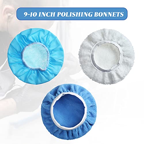 40 Pieces Buffer Pads Cover Car Polisher Bonnet Orbital Buffer Bonnets Microfiber Bonnet Waxers Bonnet Set Including 24 Microfiber 8 Plush 8 Non Woven for Polisher (9-10 Inch)