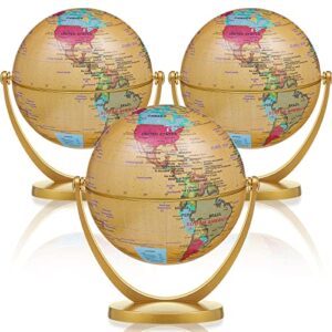 3 pcs mini antique globe for kids learning 4.2 inch vintage world globe with stand geography globe swivels in all directions educational rotating globe for school, home, office and desktop decor