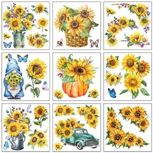 9 sheets sunflower rub on transfer for furniture craft and wood fall rub on decal stickers stencil thanksgiving pumpkin flower butterfly bird dragonfly christmas decor 6 x 6 inch(sunflower)