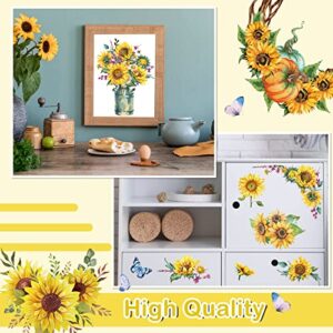 9 Sheets Sunflower Rub on Transfer for Furniture Craft and Wood Fall Rub on Decal Stickers Stencil Thanksgiving Pumpkin Flower Butterfly Bird Dragonfly Christmas Decor 6 x 6 Inch(Sunflower)