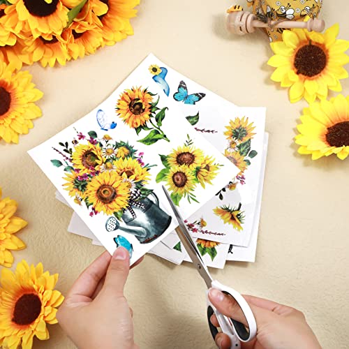 9 Sheets Sunflower Rub on Transfer for Furniture Craft and Wood Fall Rub on Decal Stickers Stencil Thanksgiving Pumpkin Flower Butterfly Bird Dragonfly Christmas Decor 6 x 6 Inch(Sunflower)