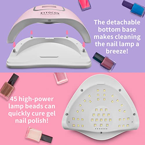 RAYOCON UV LED Gel Nail Lamp 120W, Professional UV Nail Light for Gel Polish Fast Curing with 45 Lamp Beads, Lightweight LED Gel UV Nail Dryer for Salon Home, Pink