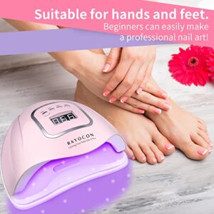 RAYOCON UV LED Gel Nail Lamp 120W, Professional UV Nail Light for Gel Polish Fast Curing with 45 Lamp Beads, Lightweight LED Gel UV Nail Dryer for Salon Home, Pink