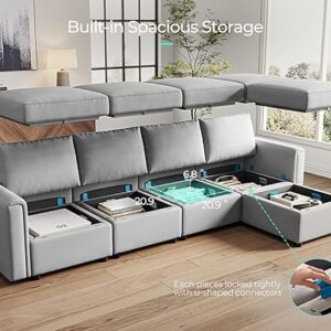 LINSY HOME Modular Sectional Sofa, Convertible L Shaped Sofa Couch with Storage, Memory Foam, Modular Sectionals with Ottomans, 5 Seat Sofa Couch with Chaise for Living Room, Grey