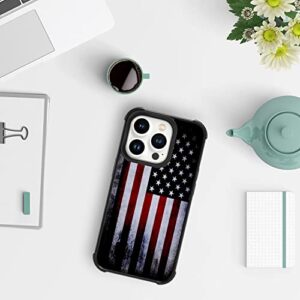 Tnarru Compatible with iPhone 14 Pro Case American Flag Pattern Hard PC Back and Soft TPU Sides Scratchproof Shockproof Protective Case for iPhone 14 Pro -Black