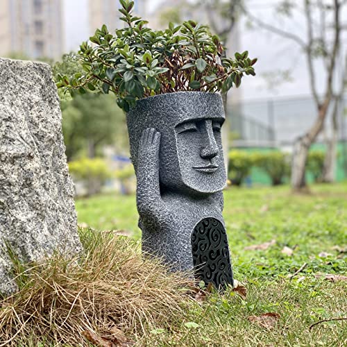 ANIAFJ Moai Funny Planter Solar Decor Planter Moai Solar Light Décor Ester Island Tiki Urn Easter Island Head Flowerpot-Do not Listing