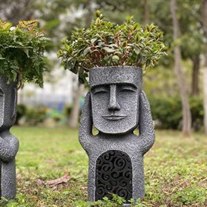 ANIAFJ Moai Funny Planter Solar Decor Planter Moai Solar Light Décor Ester Island Tiki Urn Easter Island Head Flowerpot-Do not Listing