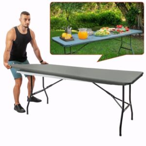 moty folding table cover, polyester fitted waterproof outdoor tablecloth protector with elastic for rectangle picnic tables, washable, wrinkle resistant, for patio, parties, camping