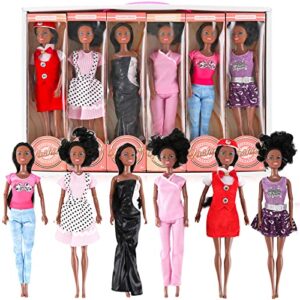 6 set of african american black toy dolls - 11.5" premium fashion style diversity role play dolls, bundle variety pack for kids, girls party favors