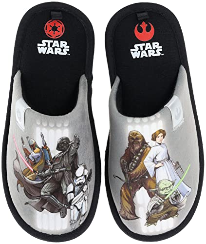 STAR WARS Kids Slipper, Mismatch Scuff Slide Slipper, Grey, Big Kid Size 3-4/Women's 5-6