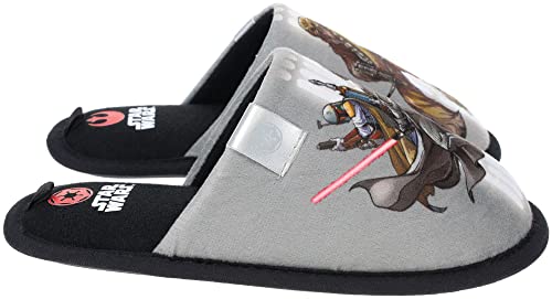 STAR WARS Kids Slipper, Mismatch Scuff Slide Slipper, Grey, Big Kid Size 3-4/Women's 5-6