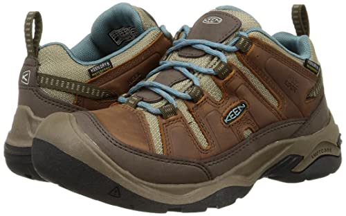 KEEN Women's Circadia Low Height Comfortable Waterproof Hiking Shoes, Syrup/North Atlantic, 7.5 Wide