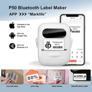 HYBSK Bluetooth Label Maker with Label, P50 Barcode Label Printer, Direct Thermal Printer Compatible with iPhone/Android (P50 with Label)