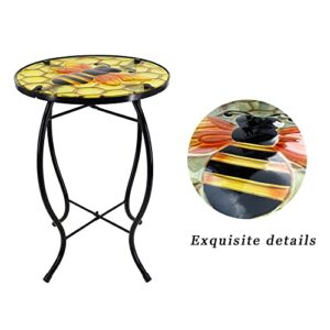 NewVees Bee Patio Side Table, Small Patio Outdoor Side Table, Plant Table,Metal Glass End Table for Porch Garden Yard Pool.