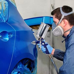 Automotive Paint Spray Gun Set, HVLP Gravity Feed Spray Gun with 1.4mm 1.7mm 2.0mm Nozzles, Paint Gun with 1000cc Aluminum Cup & Gauge for Auto Paint, Clear/Top Coat & Touch-Up (Blue-B)