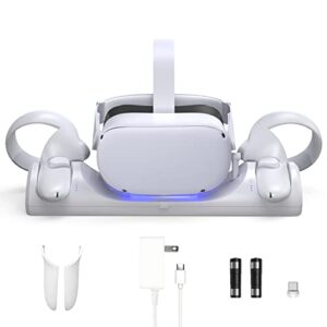 vr charging station for oculus quest 2/meta quest 2, charging dock supports led indicator/simultaneously magnetic charging headset and touch controller, with 2 rechargeable batteries and usb-c charger