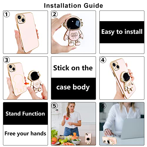 Pepmune Compatible with iPhone 13 Mini Case Cute 3D Astronaut Stand Design Camera Protection Shockproof Soft Back Cover for Apple iPhone 13 Mini Phone Case Pink