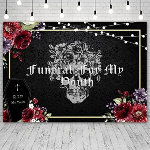 sendy sendy 7x5ft funeral for my youth backdrop rip to my 20s birthday photography background burgundy red flower skull tombstone party decoration banner photo booth props