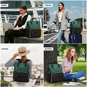 LOVEVOOK Laptop Backpack Purse for Women, 17 Inch Computer Business Stylish Backpacks, Doctor Nurse Bags for Work, Casual Daypack Backpack with USB Port, Dark Green-Black
