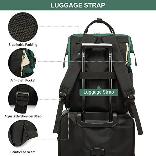 LOVEVOOK Laptop Backpack Purse for Women, 17 Inch Computer Business Stylish Backpacks, Doctor Nurse Bags for Work, Casual Daypack Backpack with USB Port, Dark Green-Black