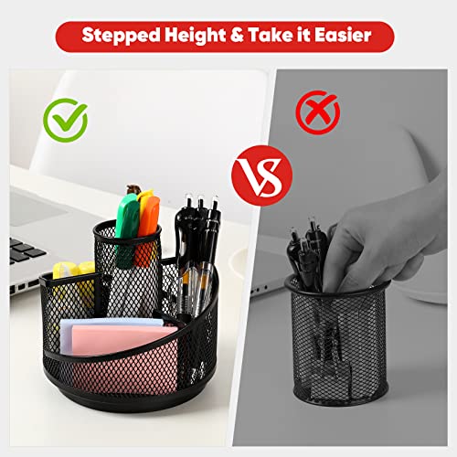 Siniffo Pencil Holder for Desk, Pen Holder with 360 Degree Rotating Function, Wire Mesh Pen Organizer for Desk, Office, Classroom, School, Home (Black)