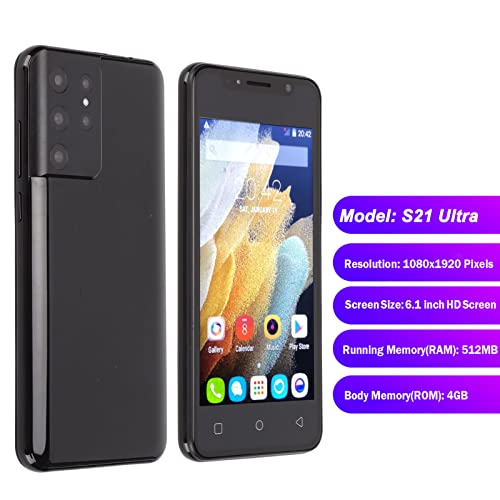 Yoidesu S21 Ultra Smartphone, 6.1in HD Screen Cell Phone, 512MB RAM 4GB ROM, Dual SIM, Face Unlocked, 5MP Front and 8MP Rear Camera, 3000mah Battery Mobile Phone(Black)(US Plug)