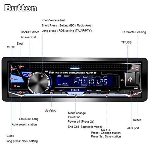 Hengweili Single Din Car Stereo with CD DVD Player Bluetooth USB AM/FM Radio APP Control MP3 SD AUX Audio Receiver