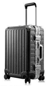 luggex carry on luggage with aluminum frame, polycarbonate zipperless luggage with wheels, black hard shell suitcase 4 metal corner