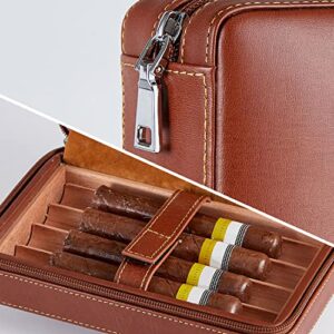 Cigar Humidors, Portable Humidor for Travel and Men's Gifts, Cedar Wood Brown Leather Cigar Accessories with 6 Set（Cigar Cutter*2, Ashtray, Cleaning Pen,Towel）