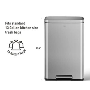 EKO Madison Matte Stainless 50 Liter/13.2 Gallon Step Trash Can w/Inner Liner - Fingerprint Resistant Finish