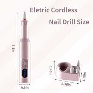 Ftrule Cordless Electric Nail Drill, Portable Professional Rechargeable Efile Nail File Machine with Nail Drill Bits, Sanding Bands for Acrylic Gel Nails, Manicure Pedicure Polishing, Pink