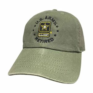 Officially Licensed by U.S. Army Retired Veteran Logo Hat - Olive Drab Military Apparel Patriotic Products Gifts for Veterans Families and Retired