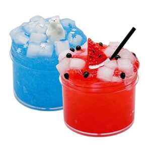 2 pack kit jelly cube crunchy slime ocean blue and red jelly cube slime.snowflake polar bear, watermelon for gift bags.stress relief toys,christmas stocking fillers for girls and boys
