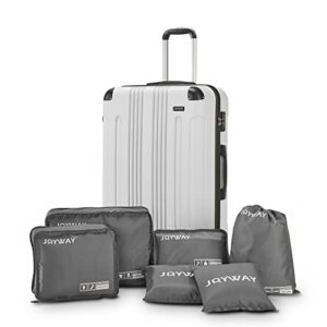 joyway luggag 7-piece travel sets,28 inch suitcase with spinner wheels,hard case large luggage with tsa locks(28inch no bag white)