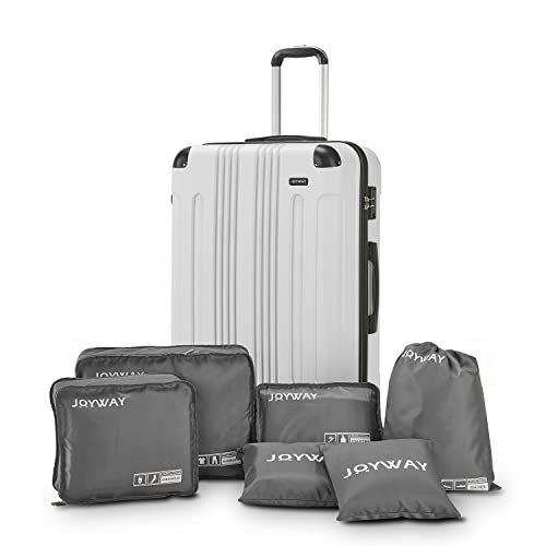 Joyway Luggag 7-Piece Travel Sets,28 inch Suitcase with Spinner Wheels,Hard Case Large Luggage with TSA Locks(28Inch No Bag White)