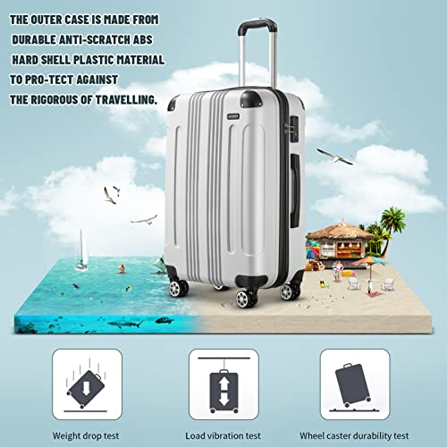 Joyway Luggag 7-Piece Travel Sets,28 inch Suitcase with Spinner Wheels,Hard Case Large Luggage with TSA Locks(28Inch No Bag White)