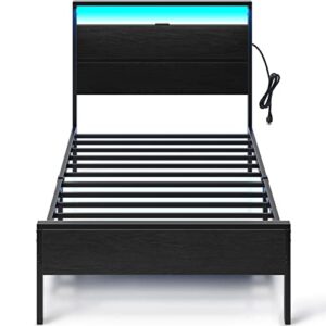 rolanstar bed frame with charging station, twin bed with led lights headboard, metal platform bed frame, strong metal slats, 10.2” under bed storage clearance, no box spring needed, noise free
