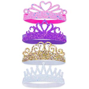 frog sac 4 glitter tiara headbands for girls, elastic princess crown hair bands for toddlers, stretch sparkly hair accessories for toddler girl children