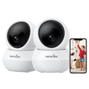 wansview 2k home security cameras indoor-2.4g wifi security camera indoor wireless for pets & baby with phone app, 2-way audio, ptz, motion detection, sd card/cloud storage, works with alexa (2 pack)