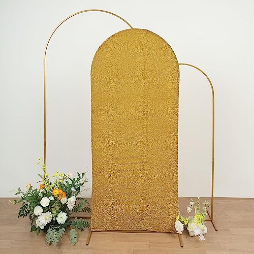 Efavormart 6ft Shiny Gold Spandex Fit Round Top Backdrop Frame Stand Cover, 2-Sided Metallic Sparkly Wedding Arch Cover