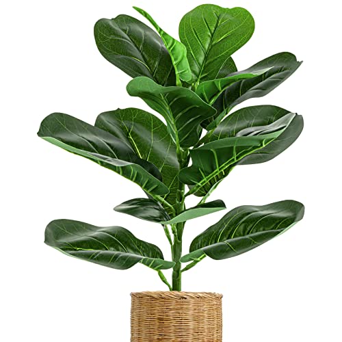 Sukh Fiddle Leaf Fig Tree Artificial - Faux Fiddle Leaf Fig Plant Fiddle Fig Tree Artificial Plants Fake Plants for Living Home Room Decor Indoor Outdoor Office Decor with 14 Leaves (Excluding Pot)