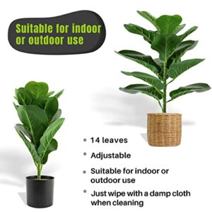 Sukh Fiddle Leaf Fig Tree Artificial - Faux Fiddle Leaf Fig Plant Fiddle Fig Tree Artificial Plants Fake Plants for Living Home Room Decor Indoor Outdoor Office Decor with 14 Leaves (Excluding Pot)